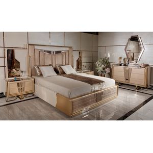 Luxury Modern Italian Style Solid Teak Wood Bedroom Set King Size Bed Tufted Fluted <b>Mirror</b> Details Dressing <b>Table</b> Home Furniture - Product Image 1