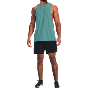 Camiseta sin mangas para hombre, color verde azulado, cuello redondo, color sólido, transpirable, de punto, informal, para entrenamiento - Product Image 1