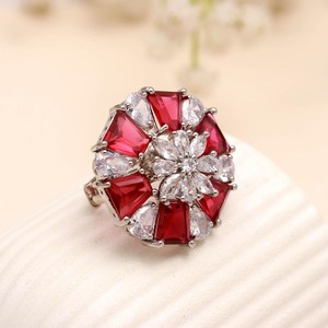 Best Selling Floral Cocktail <b>Ring</b> Red and White Crystal <b>Adjustable</b> Fashion Jewelry Vintage Jewellery Gift for Her - Product Image 3