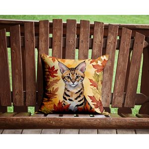 Savannah <b>Cat</b> in Fall Leaves Decorative Pillow 14Hx14W Machine Washable for Indoor & Outdoor Use for <b>Couch</b> Bed or Patio - Product Image 2