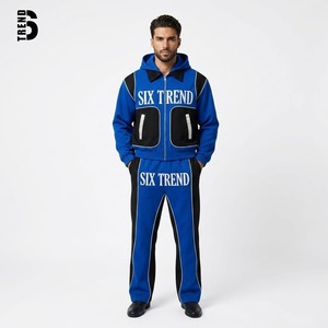 ชุดเสื้อฮู้ดผู้ชาย Six Trend สีน้ำเงินดำ สไตล์สปอร์ต ชุดวอร์มออกกำลังกาย ผ้าถักโพลีเอสเตอร์ผสมคอตตอน ขนฟลีซ 400 กรัม สำหรับฤดูใบไม้ร่วง - Product Image 1