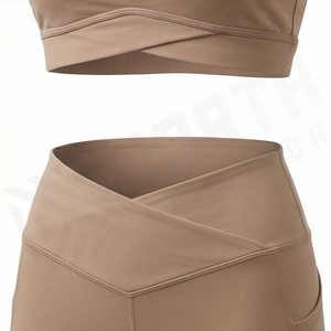 Custom Wholesale High Demand Womens Y Back Sports Bra <b>Cross</b> Waist Gym Shorts Set Yoga Fitness Outfit Activewear Gear - Product Image 5