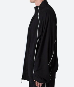 Plus Size <b>Lightweight</b> Breathable Windbreaker <b>Men</b>’s Contrast Piping Raglan Sleeve Zip-Up Polyester Oversized - Product Image 4