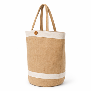 Sac fourre-tout réutilisable en jute avec fermeture à bouton, sac de courses écologique en fibre naturelle, sac de plage - Product Image 5