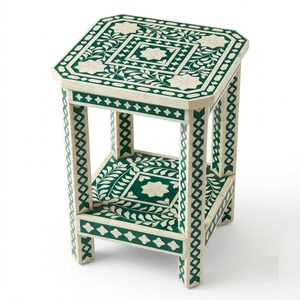 Tabouret en os incrusté, table d'appoint géométrique monochrome moderne, table d'appoint tambour de luxe pour salon et repose-pieds décoratif, mobilier - Product Image 6
