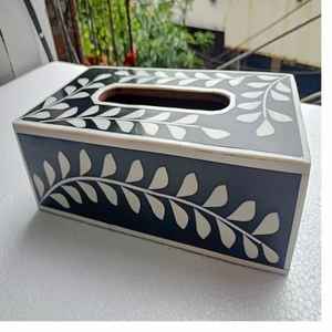 Boîte à mouchoirs de luxe en os incrusté, faite à la main, pour la maison, le bureau et la décoration d'hôtel – Support de mouchoirs floral haut de gamme en os incrusté - Product Image 3