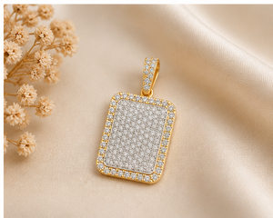 Colgante de Diamante Natural Mini Pavé en Forma de Almohada, Oro Sólido de 10K, Personalizado, Unisex, Oro Amarillo, Amuletos Modernos, Regalos para Hombres y Mujeres - Product Image 1