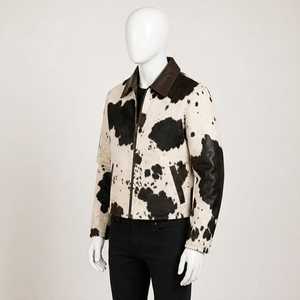 Blouson Bomber Homme en Cuir Véritable Motif Cuir de Vachette Style Motard Personnalisable Col Rabattu Fermeture Éclair Coupe Droite Hiver - Product Image 5