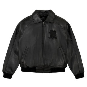 Blouson d'hiver imperméable en cuir rouge pour homme Avirex, design avec patch brodé, col montant, fermeture éclair, logo sur le devant - Product Image 1