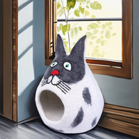 100% Ecologisch Premium Wol Kattenhol XL Gestreept Patroon Binnenbox Wasbaar Koelbed voor Kleine Huisdieren Alle Seizoenen
