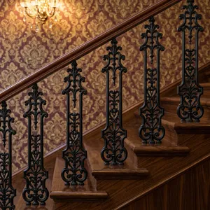 Panel de barandilla de escalera de hierro forjado ornamentado, trabejado decorativo, balaustres metálicos decorativos para renovación de escaleras interiores - Product Image 1