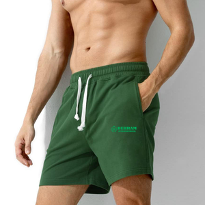 Men's Solid Green Polyester Shorts Drawstring Waist Pockets Front Casual Wear Customized <b>Elastic</b> Waistband Breathable - Product Image 4