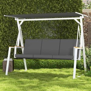 Dondolo da Esterno a 3 Posti con Tettuccio Regolabile e Cuscini Impermeabili Rimovibili per Giardino e Cortile, Tessuto Grigio - Product Image 2