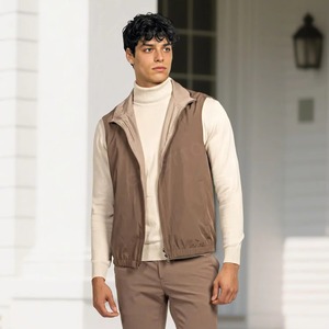Chaleco con Cremallera Marrón para Hombre, Ropa de Trabajo Informal, Logotipo Bordado, Calefactable, de Secado Rápido, Impermeable, de Poliéster/Algodón, Cuello Alto - Product Image 1