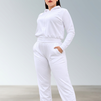 Ensemble de survêtements pour femmes et hommes : vestes courtes à capuche zippées multi-panneaux et pantalons de survêtement pour le sport, le fitness et les activités de plein air