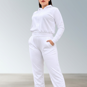 Ensemble de survêtements pour femmes et hommes : vestes courtes à capuche zippées multi-panneaux et pantalons de survêtement pour le sport, le fitness et les activités de plein air - Product Image 1