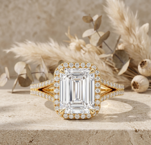 แหวนหมั้นทองคำขาว 14K ประดับมอสซาไนต์ทรงเหลี่ยมมรกต ดีไซน์วงแหวนแบบแยกส่วน ฝังเพชรแบบไมโครพาเว่ สำหรับเจ้าสาว ขายส่ง รับผลิตแบบ OEM ODM - Product Image 1
