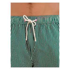 Short de plage rayé vert pour homme, taille mi-haute, avec cordon de serrage, respirant, en coton tissé, avec poches - Product Image 4