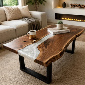 Modern White Epoxy Resin Dining <b>Table</b> Rectangle <b>Live</b> <b>Edge</b> Eco-Friendly Tabletop Indoor Luxury Home Furniture - Product Image 1