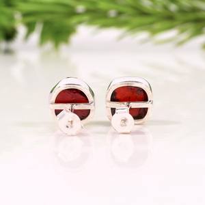 Sterling Silver <b>Garnet</b> <b>Earrings</b> Minimalist Red Gemstone Stud <b>Earrings</b> Gift For Her - Product Image 1