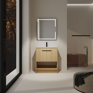 Mobile Bagno Freestanding da 30 Pollici con Lavabo in Ceramica, 2 Ante con Chiusura Ammortizzata, Mobile in Compensato - Mobili Bagno - Product Image 2