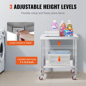 Banco da Lavoro Resistente 30 X 18 X 34 Pollici in Acciaio Inox, Capacità di Carico 700 LBS, 4 Ruote, 3 Livelli di Altezza Regolabili per Alimenti - Product Image 1