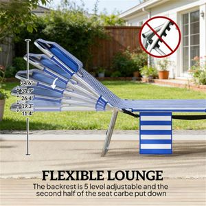 Ensemble de chaises longues d'extérieur à rayures bleues, un ensemble de deux fauteuils pour bronzer - Product Image 3