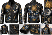 Veste de motard rétro de luxe personnalisée avec broderie complète, style streetwear, motif lion, animal, nature, pour les amateurs de cuisine, en cuir véritable pour hommes