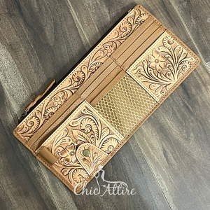 Nouvel Arrivage Organisateur de pare-soleil en cuir repoussé à la main, motif floral western, avec plusieurs poches, pour rangement automobile, accessoire automobile - Product Image 1
