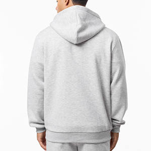 Survêtement d'hiver uni à coupe décontractée |   Sweat à capuche entièrement zippé en coton doublé polaire 400g avec ourlets ouverts et pantalon de jogging - Product Image 3