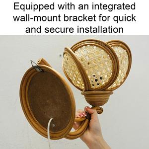 Flower Rattan Wall <b>Sconce</b> Lamp Handwoven Wicker Wall <b>Light</b> Fixture Wooden Decorative Lighting for Living Room Home Decoration - Product Image 2