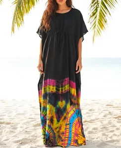 Vestido Kaftan de Rayón con Estampado Tie Dye para Mujer, Corte Holgado, Cuello en V, Estilo Boho, para la Playa, Ligero, Maxi Kaftan de Verano - Product Image 3