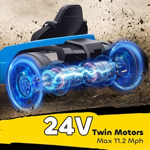 Go Kart Elettrico 24V con Doppi Motori da 150W, Sedile Regolabile e Velocità Massima di 18 km/h, Imbracatura a 5 Punti, Blu, per Uso Esterno - Product Image 4