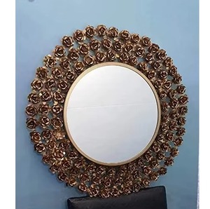 Espejo de Pared Redondo de Metal de Calidad Garantizada con Diseño de Rayos de Sol en Forma de Hoja, Adorno Decorativo Bohemio para Interiores del Hogar - Product Image 4