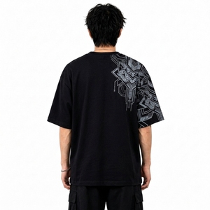 Camiseta Personalizada para Hombre, 100% Algodón, Corte Holgado, Manga Corta, Cuello Redondo, Estilo Urbano, Estampado Geométrico, Hombros Caídos, Talla Grande - Product Image 2