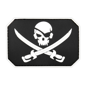 Parche Circular de PVC Negro con Diseño de Huesos Cruzados Blancos, Estilo Impreso en 3D, Insignia con Gancho y Bucle, Logotipo de Marca Personalizado de Silicona - Product Image 3
