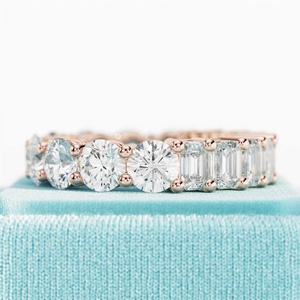 4.5 Carat Round and <b>Emerald</b> Cut Eternity <b>Band</b> , Unique Eternity Multi Shape Diamond <b>Ring</b> , 14k White Gold - Product Image 6