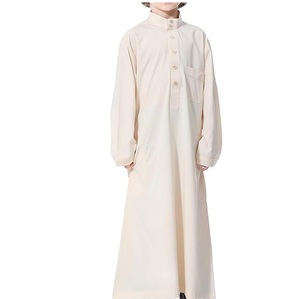 Robe longue grise à manches courtes brodée pour enfants, col rond, style Thobe/Jubba musulmane, tenue d'été modeste pour tout-petits - Product Image 3