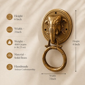 SHUBHAM Antique Brass Gold-Plated Handmade <b>Elephant</b> Door Knocker Ring Pull Traditional Animal Design <b>Decorative</b> Handle Outdoor - Product Image 5