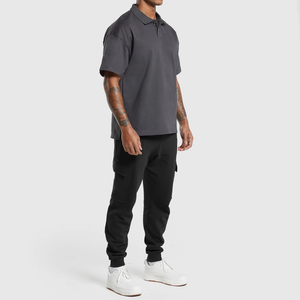 Men Solid Color Cotton Short Sleeve <b>Polo</b> Shirt Breathable Casual Wear <b>Black</b> <b>Polo</b> Collar Elastic Waist Joggers - Product Image 1