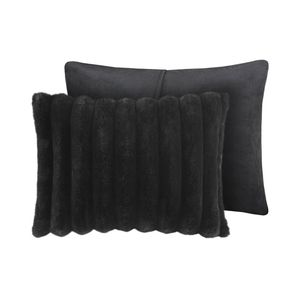 3 PCS King Size Ultrasoft Faux Fur Ribbed <b>Comforter</b> <b>Set</b> in Black - Product Image 5