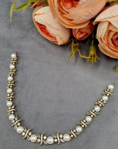 Pearl Studded American Diamond Collar Necklace <b>Set</b> With Earrings Marquise Cut Stone Antique <b>Gold</b> Plated <b>Jewellery</b> <b>Set</b> Wholesaler - Product Image 3