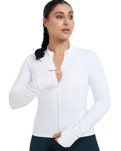 Vente en gros Vêtements de sport d'entraînement à manches longues Design confortable Veste de yoga de couleur unie avec fermeture éclair avec poche Vestes d'entraînement pour femmes - Product Image 2