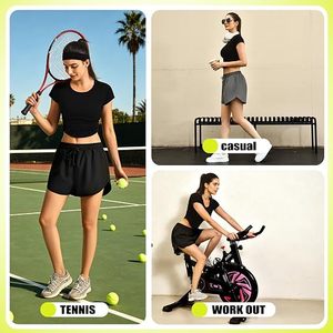 Meilleure vente d'été : Short de sport pour femme à taille mi-haute élastique, léger, pour la course, l'entraînement athlétique, la gym, avec cordon de serrage, pour usage décontracté - Product Image 3