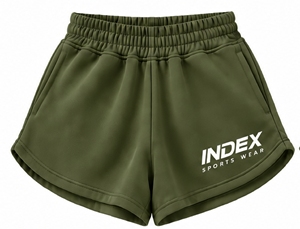 Index Sportswear Women's Olive Green Shorts <b>Skirt</b> <b>Elastic</b> <b>Waist</b> Breathable Pockets Right Leg Logo Sporty Style Knitted Polyester - Product Image 1