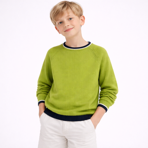 Nouveau design <span class=keywords><strong>Pull</strong></span>-over à col rond et à manches raglan en coton avec motif jacquard pour bébés garçons à la mode - Product Image 1