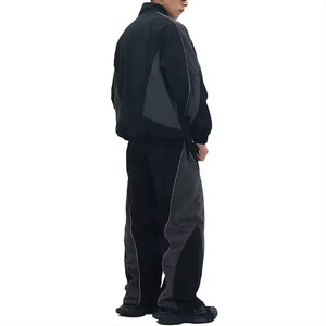 Unisex Black Gray Color Blocking Windbreaker Set Full Sleeve Zipper Closure Sporty Style Breathable Lightweight Autumn Wear - Product Image 3