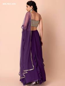 Party Wear Georgette with Zari & <b>Sequin</b> Embroidered Ruffle Vertical-Pattern-<b>Flared</b> Lehenga-Choli Set Indian Exporter - Product Image 4