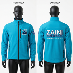 Veste softshell pour homme en polyester et élasthanne 320 GSM, bleu ciel, design à panneaux, broderie personnalisée, impression par transfert thermique, logo - Product Image 1
