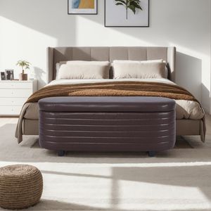 L8133 Brown PU <b>Leather</b> Oval Storage <b>Stool</b> Elegant Comfortable Ottoman Design - Product Image 6